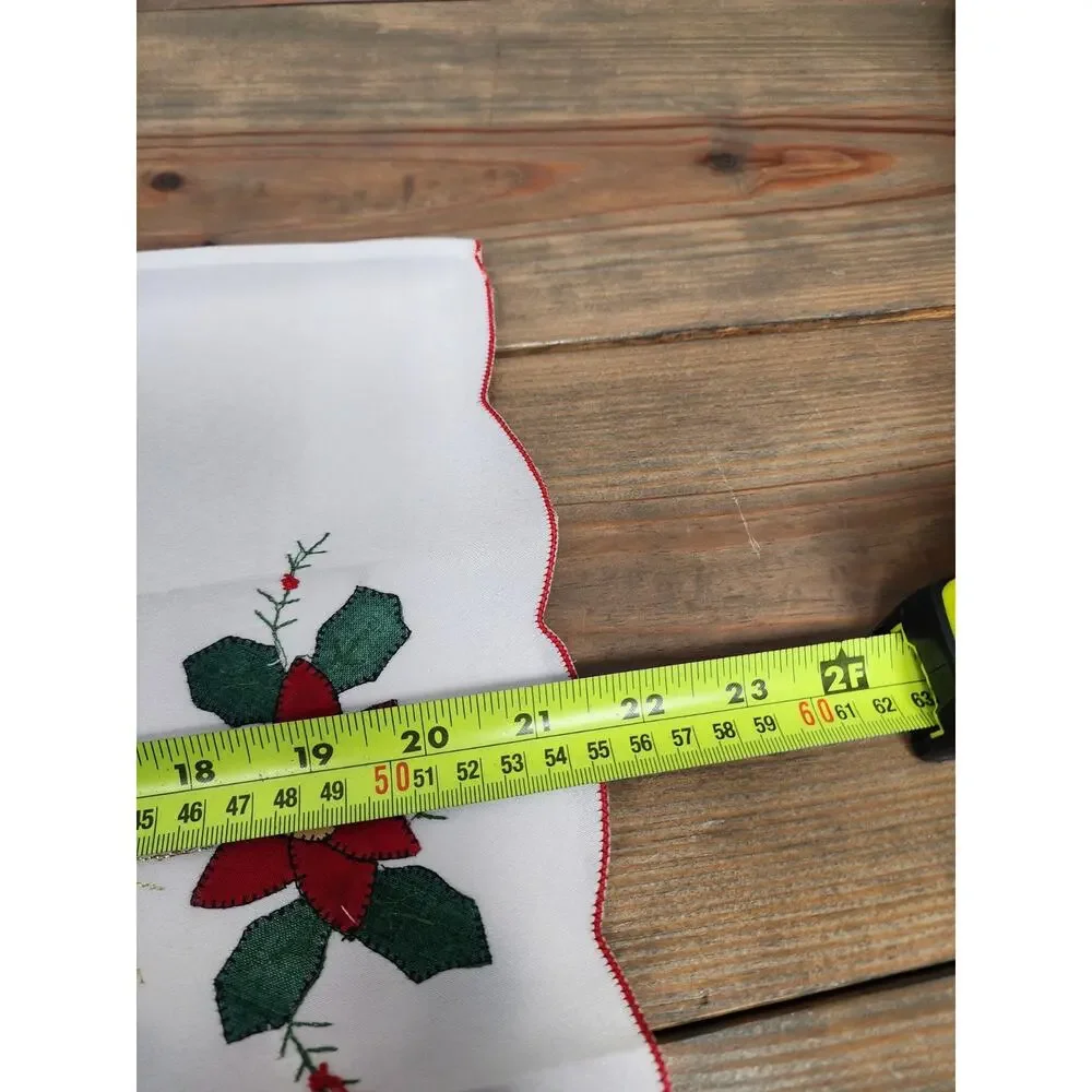 Set of 4 Embroidered Christmas Tea Towels, White Red Poinsettia